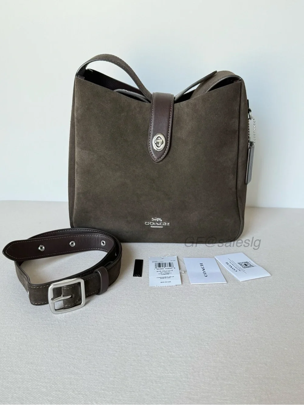 NWT Coach Hadley Convertible Shoulder Crossbody Bag Suede Espresso Brown Styled